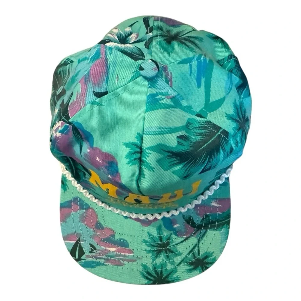 Vintage 90s Maui Tropical Schnapps San Sun Blue Sunset Palm Tree SnapBack Hat